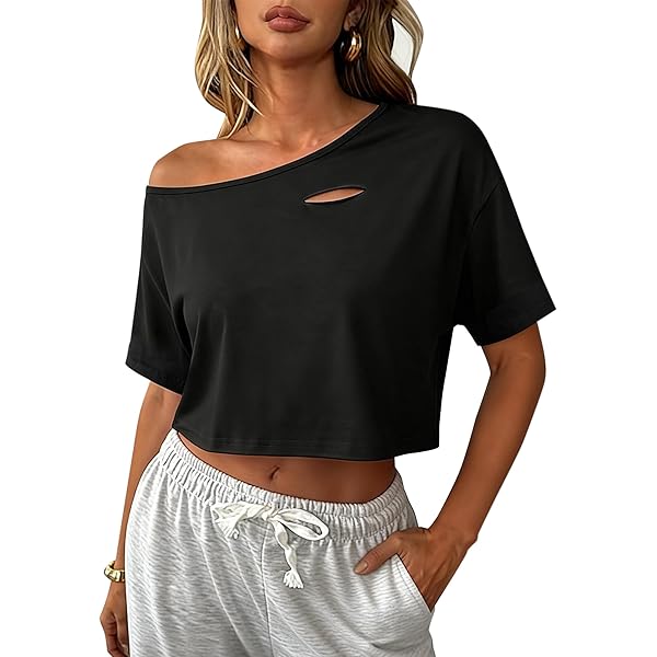 SweatyRocks Women's Short Sleeve Cutout Tee Shirt Distressed Crop